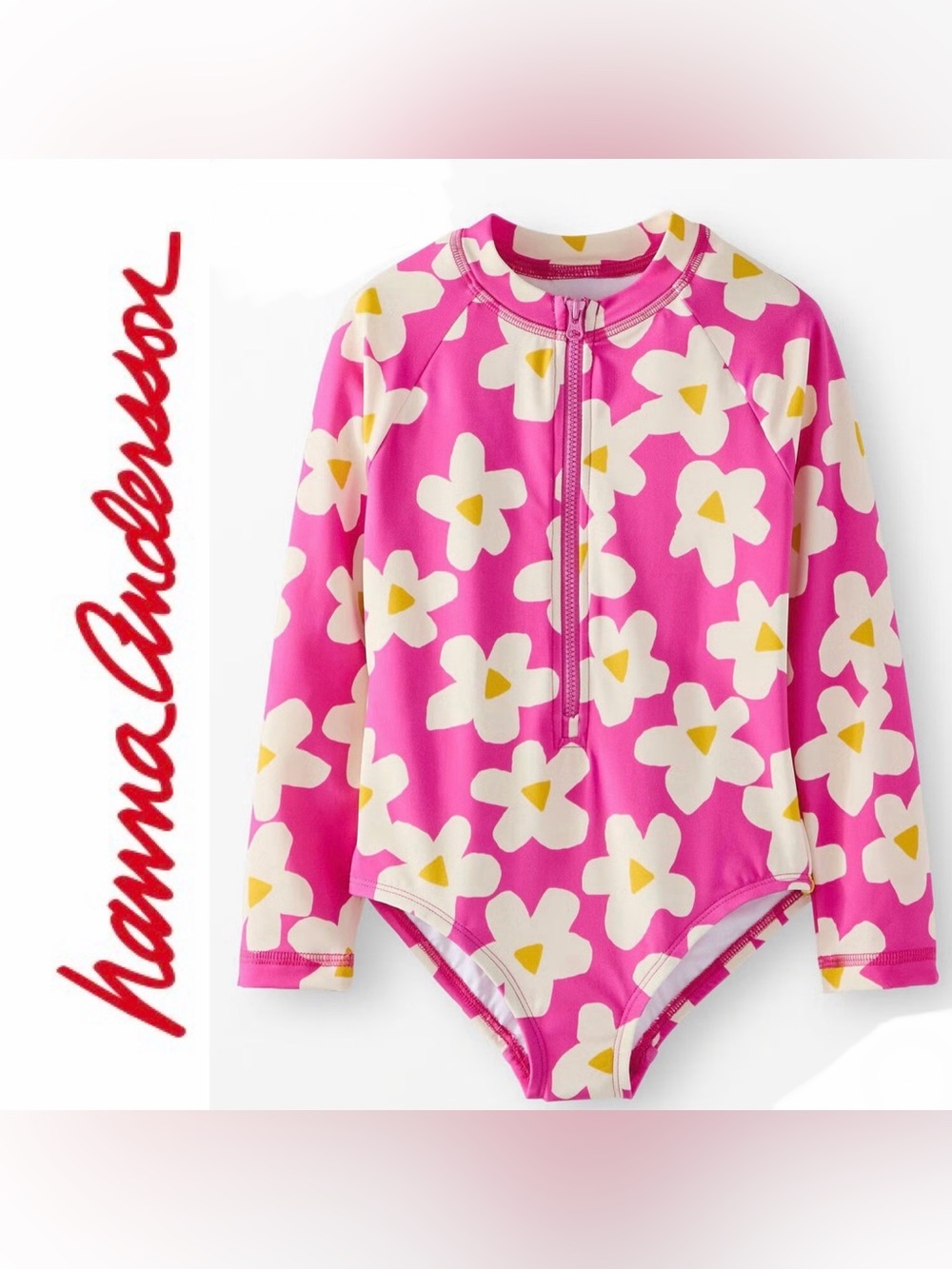Girls Hanna Andersson Pink Floral Long-Sleeve One-Piece Swimsuit
